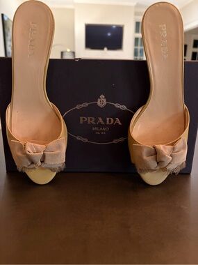 Prada Beige Bow Front Slide Heels